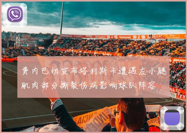 费内巴切宣布塔利斯卡遭遇左小腿肌肉部分撕裂伤病影响球队阵容